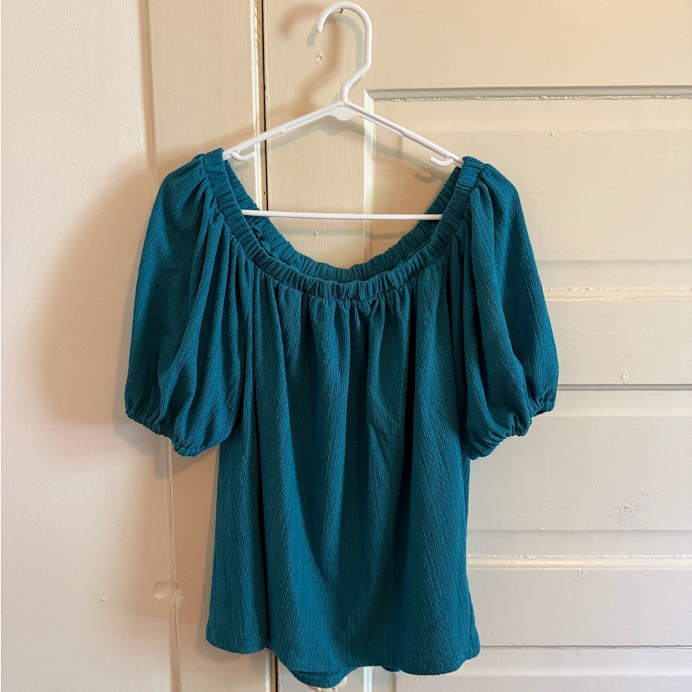 Anthropologie Teal Puff Sleeve Blouse
